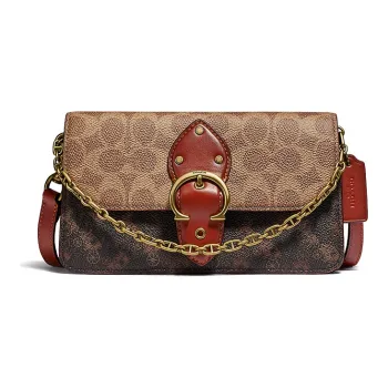 COACH Beat Canvas With Leather Chain Bag, Portable Crossbody Bag, Shoulder Bag Women's Tan