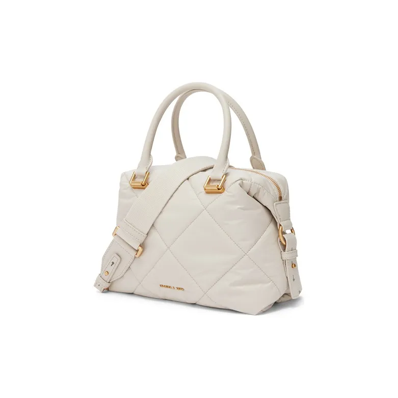 CHARLES&KEITH PU, Textile Mixture Boston Bag, Shoulder Bag, Handbag Large Size Women's Multicolor-7