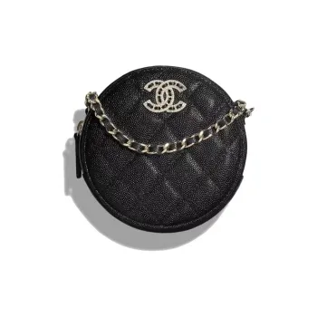 CHANEL 22SS Shiny Calfskin Small Round Bag, Handheld Shoulder Bag, Crossbody Bag Regular Women's Black