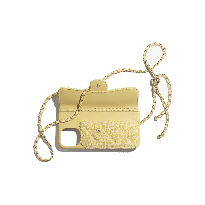 CHANEL Soft Tweed Cell Phone Pouch Unisex Yellow-1