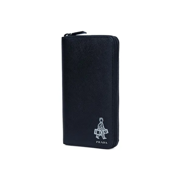 PRADA Cow Leather Wallet Unisex Black-1