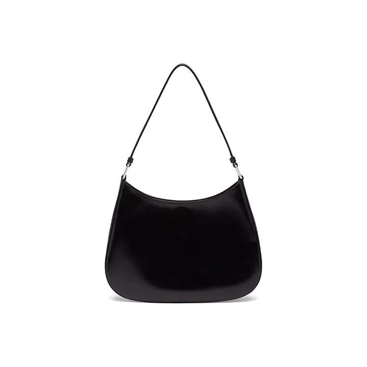 PRADA Cleo Leather Shoulder Bag HOBO Handbags Medium Size Women's Black-4