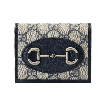 GUCCI Horsebit 1955 Canvas Double Fold Card Holder, Wallet Unisex Blue