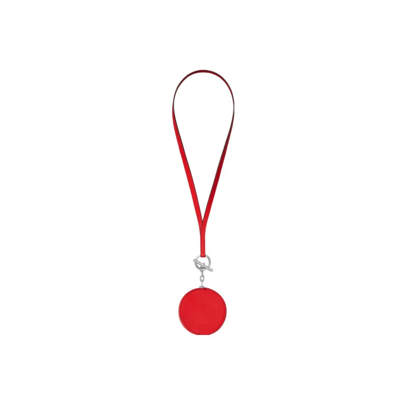 HERMES Strap Evercolor Calfskin Round Lanyard Coin Purse Card Holder Women's Heart Red-1