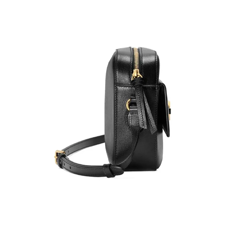 GUCCI Horsebit 1955 Leather Camera Bag, Shoulder Bag, Crossbody Bag Trumpets Women's Black-3