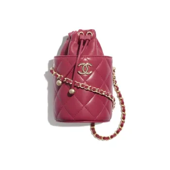 CHANEL Lambskin Bucket Bag, Crossbody Bag, Shoulder Bag Women's Pink