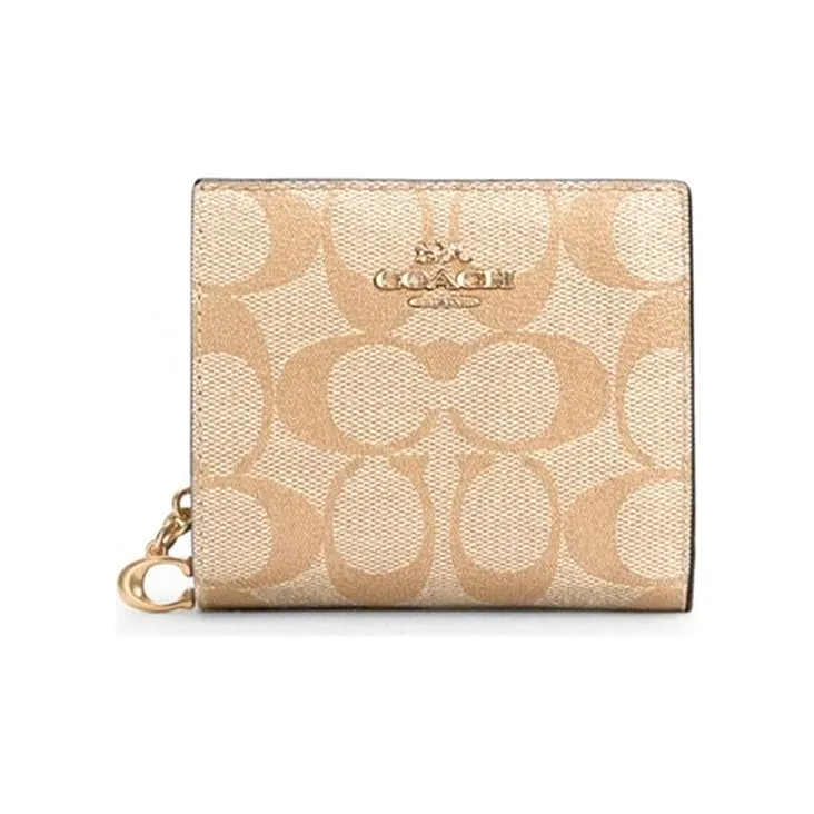 COACH Snap Wallet Canvas With Leather Card Holder, Wallet Women's Khaki Monogram-0