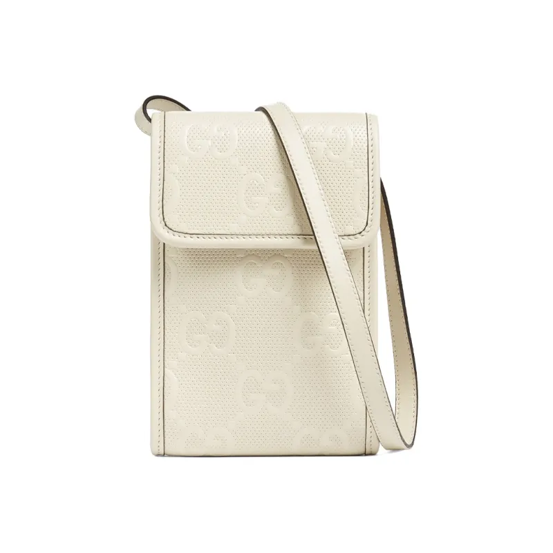 GUCCI Leather Cell Phone Pouch, Shoulder Bag, Crossbody Bag Mini Unisex Ecru-0