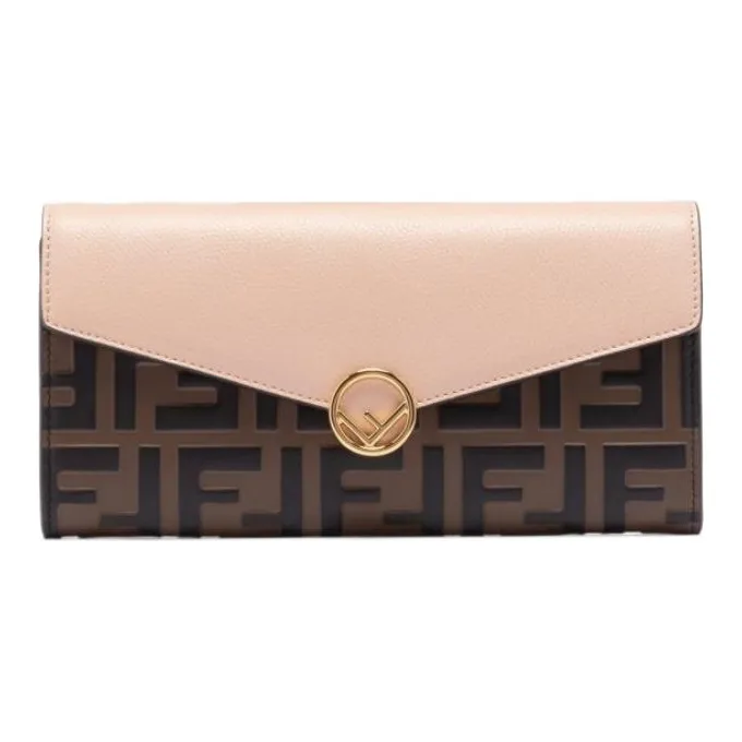 FENDI Leather Clutches Wallets Women's Brown-0