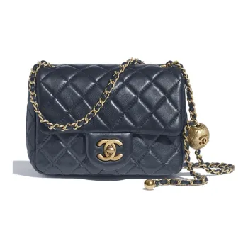 CHANEL Lambskin Chain Bag, Shoulder Bag, Crossbody Bag Women's Navy Blue