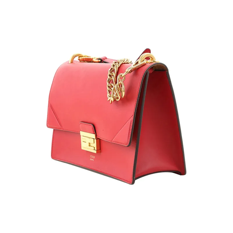 FENDI Kan U Sheepskin Shoulder Bag, Crossbody Bag Women's Red-1