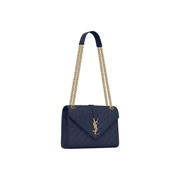 SAINT LAURENT ENVELOPE Leather Envelope Bag Chain Bag Shoulder Bag Crossbody Bag Medium Size Women's Navy Blue-1