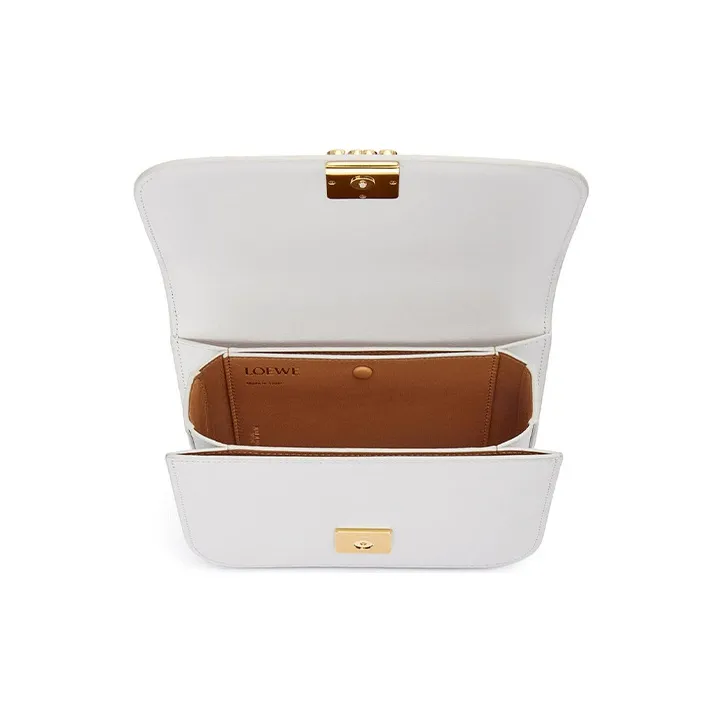 LOEWE Goya Silk Calfskin Small Square Bag Shoulder Bag Crossbody Bag Small Size Women's Cotton White-3