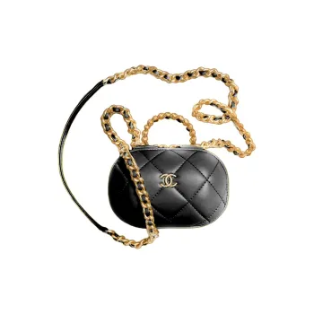 CHANEL Sheepskin Makeup Bag Women's Black