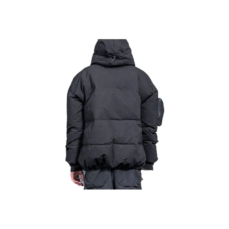 ISO.POETISM Letter Solid Color Hooded Puffer Jacket Men's Black-1