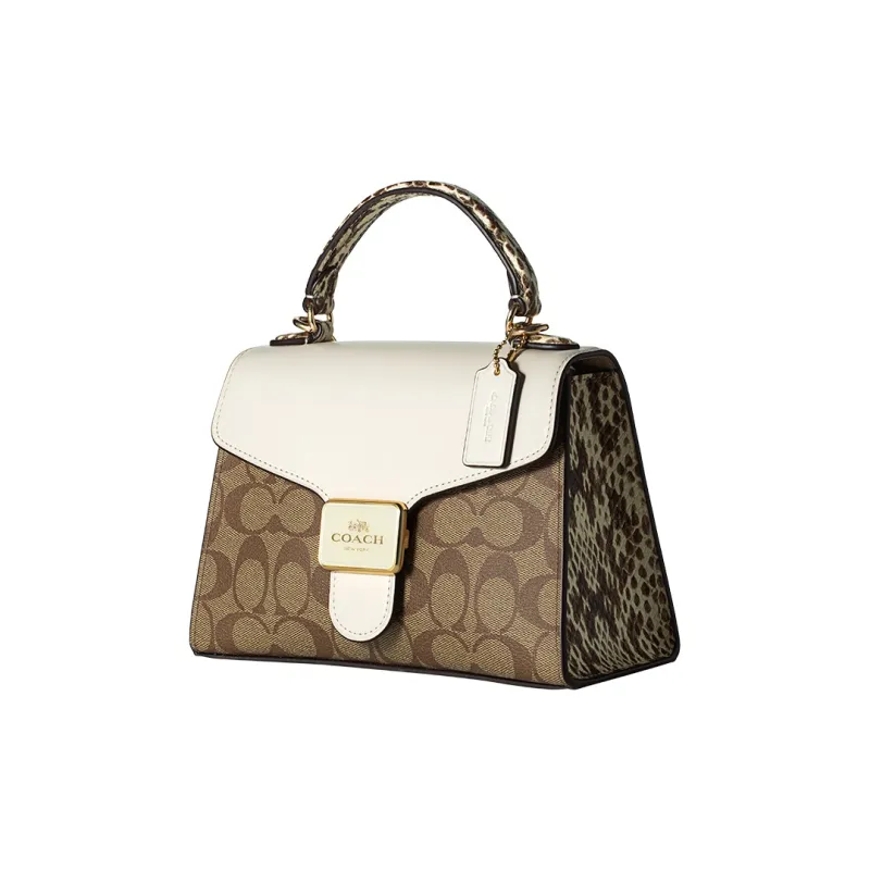 COACH Pepper Canvas With Leather Canvas Bag Handbag Shoulder Bag Crossbody Bag Small Size Women's Khaki & White-1
