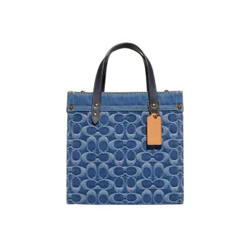 COACH Field Denim Fabric Tote Bag Shopping Bag Portable Crossbody Bag Shoulder Bag Medium Size Women's Marine Blue