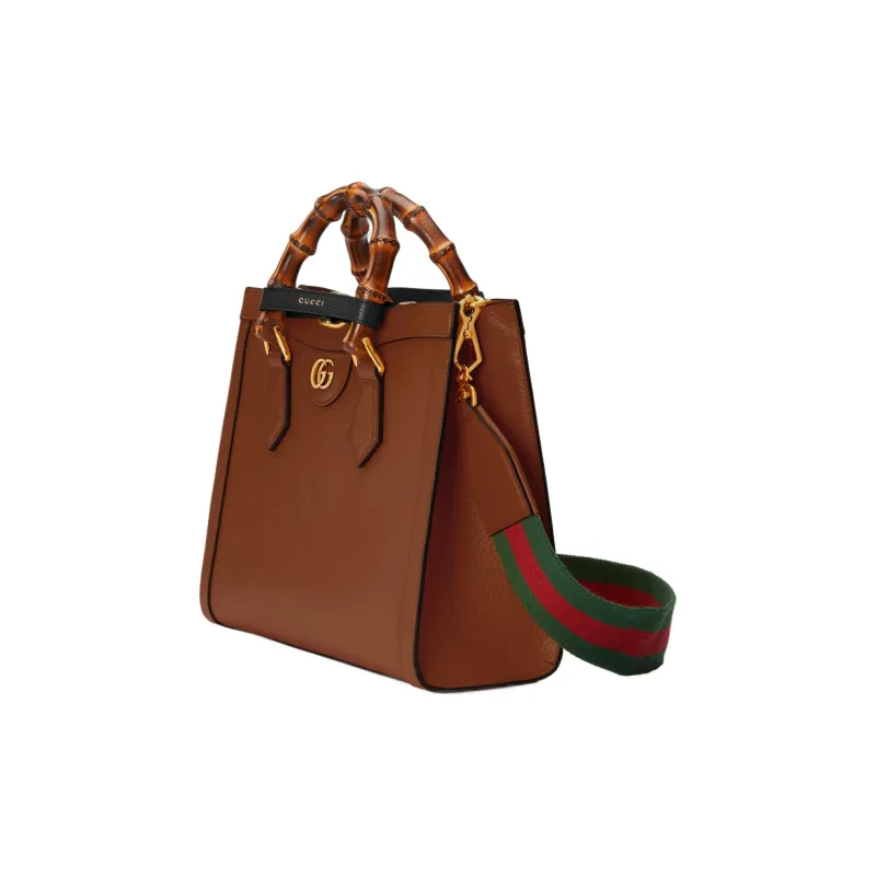GUCCI Diana Leather Tote Bag Shopping Bag Shoulder Bags Handbags Small Size Unisex Brown-4