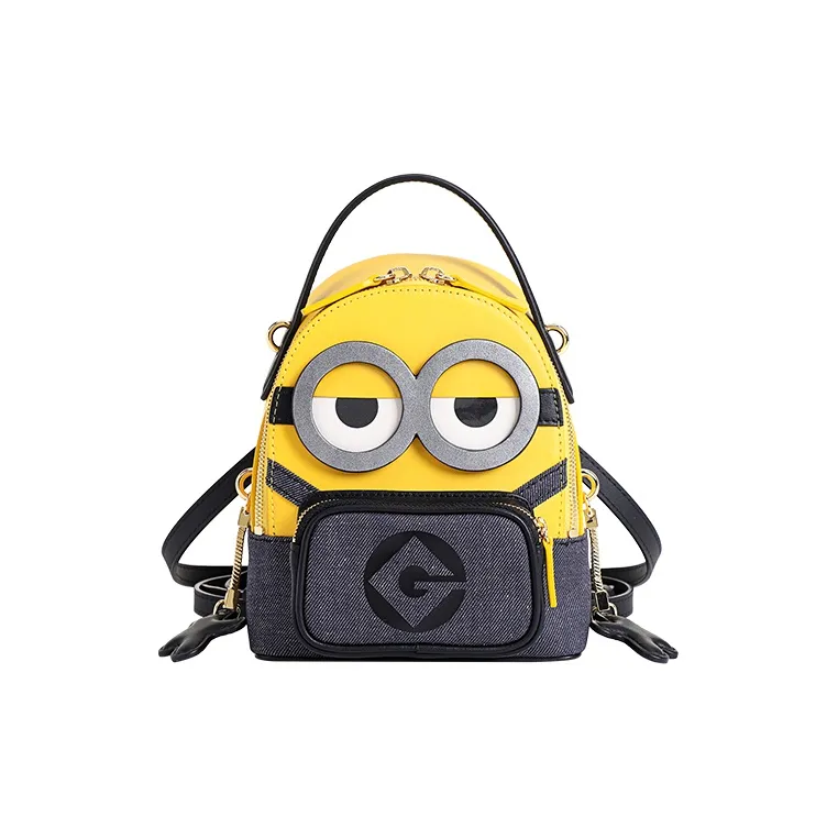 FION Minions Collaboration PVC Earphone Case Backpack Mini Women's Yellow/Dark Blue-1