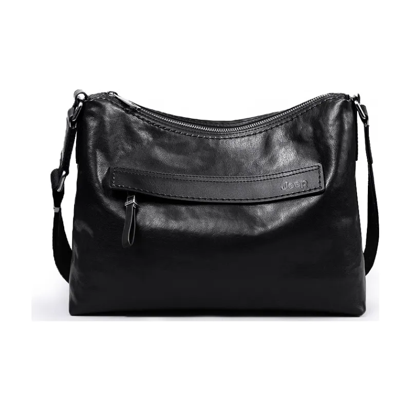 Jeep Genuine Leather Top Grain Cow Leather Shoulder Bag Crossbody Bag Regular Men's Black-3
