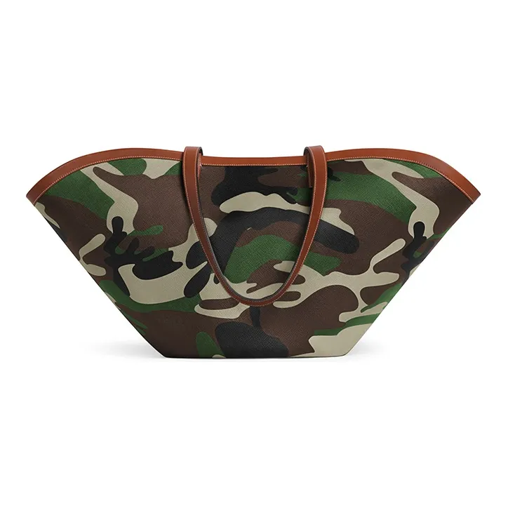 CELINE Couffin Textile With Leather Basket Bag Handbag Tote Shopping Bag Shoulder Bag Women's Camouflage Khaki-2