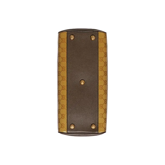 GUCCI Adidas Collaboration Leather Portable One Shoulder Travel Bag Mini Men's Brown Yellow-6