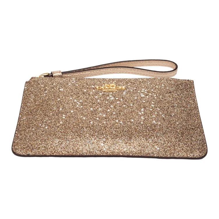 COACH Leather Mahjong Bag Handheld Coin Purse Wrist Bag Small Size Women's Gold-3