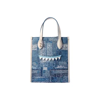 FION Fabric Tote Bag Cell Phone Pouch Handbag Regular Women's Blue/White