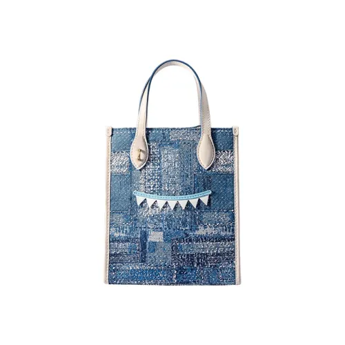 FION Fabric Tote Bag Cell Phone Pouch Handbag Regular Women's Blue/White