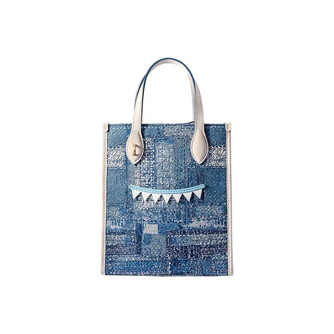 FION Fabric Tote Handbag Regular Women's Blue/White-0