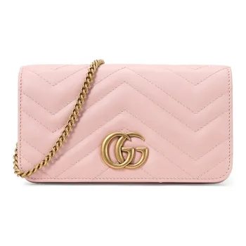 GUCCI GG Marmont Leather Shoulder Bag Crossbody Bag Mini Women's Pink Candy Color