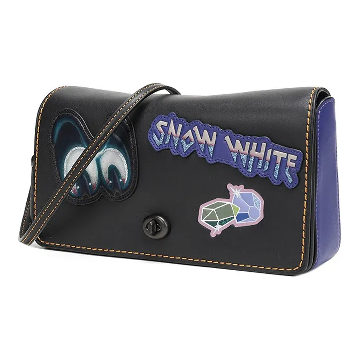 COACH Disney, Collaboration Dinky Leather Shoulder Bag, Crossbody Bag Medium Size Women's Black & Blue-1