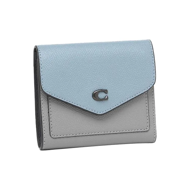 COACH Wyn Cross Grain Leather Envelope Wallet Women's Haze Blue & Gray Multicolor-1