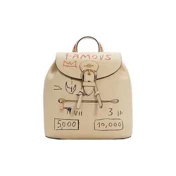 COACH Basquiat Collaboration Kleo Leather Backpack Large Size Women's Khaki