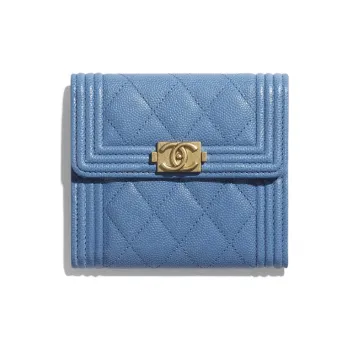 CHANEL Leboy Calfskin & Metal Wallet Trumpets Women's Blue