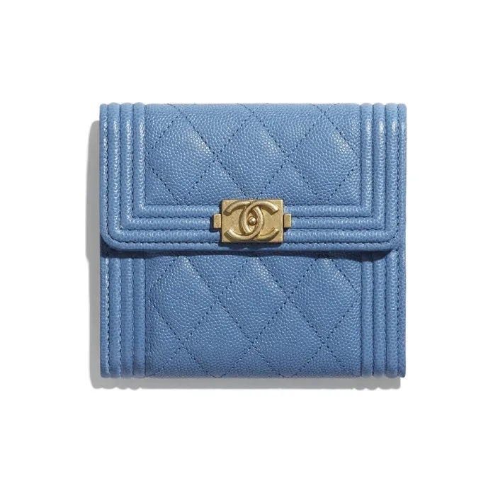 CHANEL Leboy Calfskin & Metal Wallet Trumpets Women's Blue-0