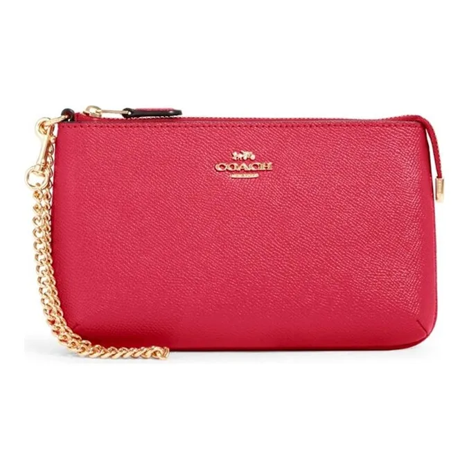 COACH Wristlet Leather Mahjong Bag One Shoulder Wrist Bag Women's Watermelon Red-0