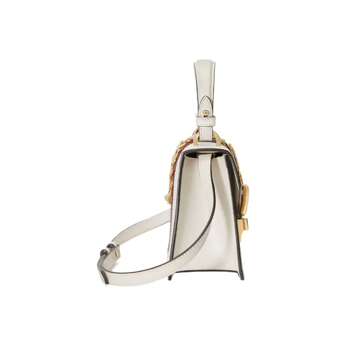 GUCCI Sylvie Leather Handbag Shoulder Bag Crossbody Bag Mini Women's White-4