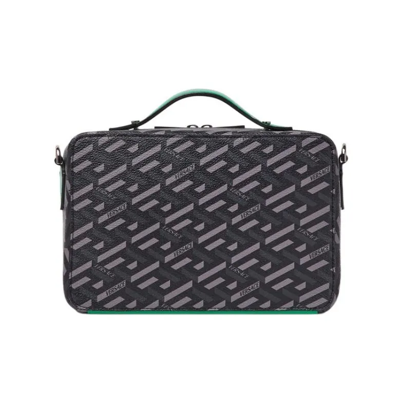 VERSACE Leather Trim Messenger Bag Box Bag Shoulder Bag Crossbody Bag Men's Green-2