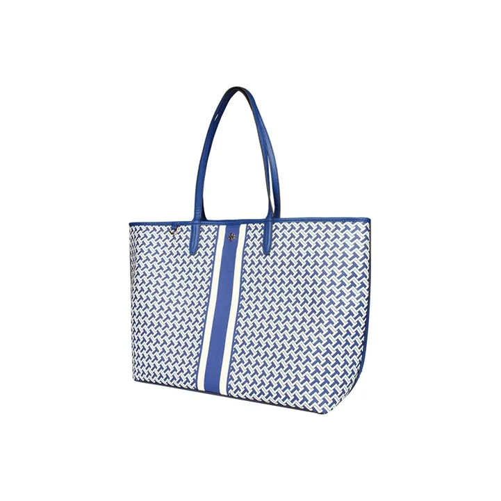 TORY BURCH T Zag PVC Tote Bag, Shopping Bag, Shoulder Bag, Handbag Regular Women's White Blue Multicolor-2