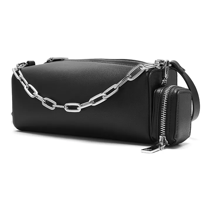 JESSIE&JANE Cow Leather Combo Bag Street Bag Earphone Case Coin Purse Shoulder Bag Medium Size Women's Black/White/Blue-1
