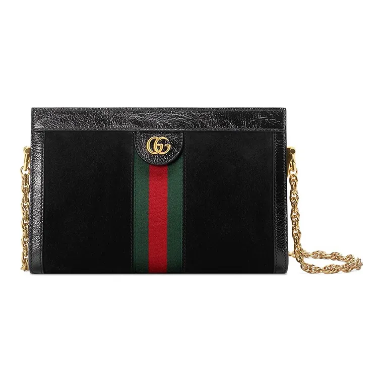 GUCCI Suede Patchwork Patent Leather Shoulder Bag Small Size Women's Black-0