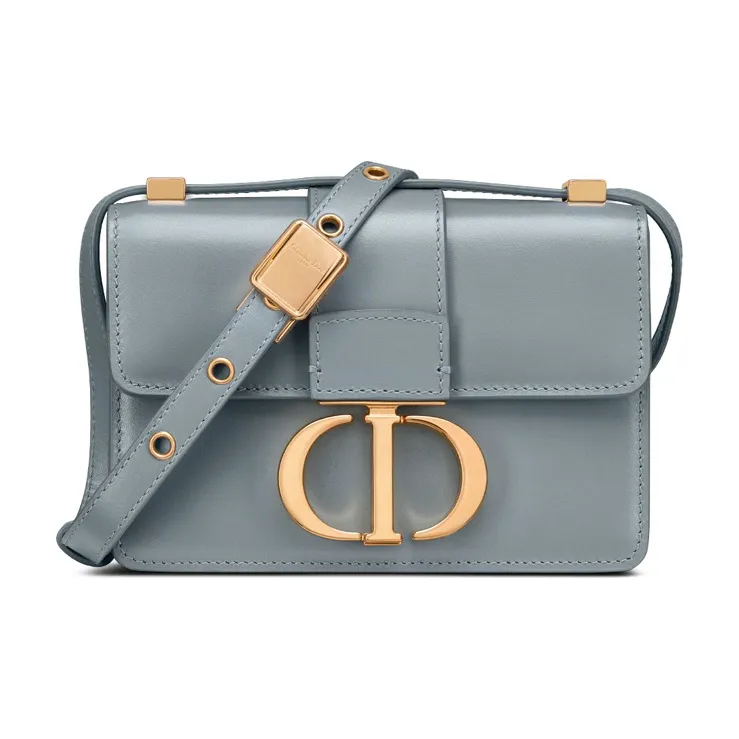 DIOR 30 Montaigne Collection Polished Calfskin Box Bag, Crossbody Bag, Shoulder Bag Women's Blue Gray-0