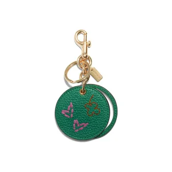 COACH Pebbled Leather Mirror Bag Charm Bag Accessory Unisex Green