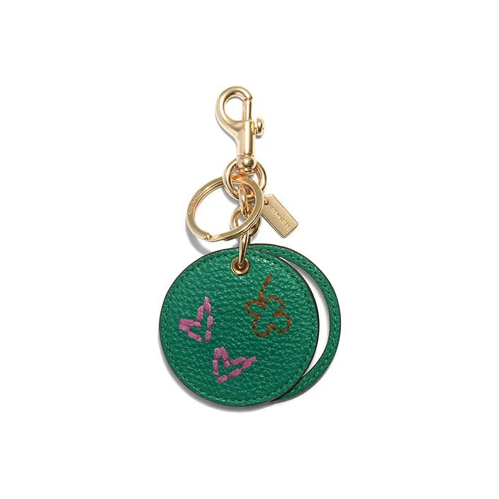 COACH Pebbled Leather Mirror Bag Charm Bag Accessory Unisex Green-0