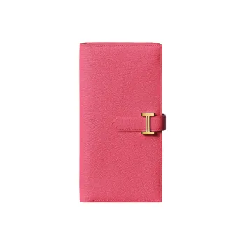HERMES Bearn Mysore Goat Skin Wallet Women's U5 Rose Lipstick Lip Balm Pink