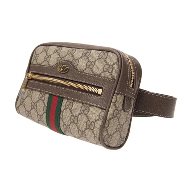 GUCCI Ophidia Canvas With Leather One Shoulder Crossbody Bag Sling Bag Fanny Pack Small Size Unisex Ebony/Brown-2