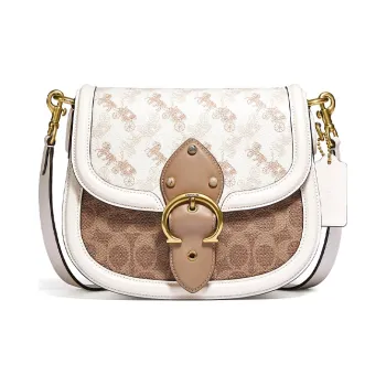 COACH Beat Cow Leather Saddle Bag Shoulder Bag Crossbody Bag Small Size Women's White Brown Multicolor