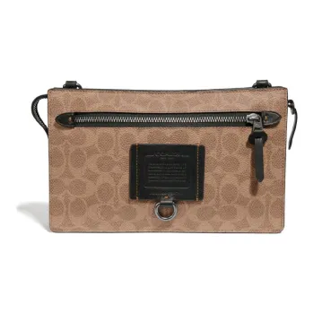 COACH Rivington Canvas With Leather One Shoulder Crossbody Clutches Men's Khaki Monogram