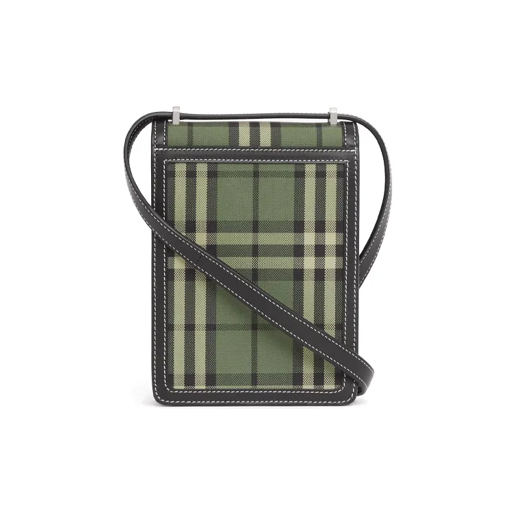 Burberry Robin Cotton With Leather Shoulder Bag, Crossbody Bag With Cell Phone Pouch Men's Green-1